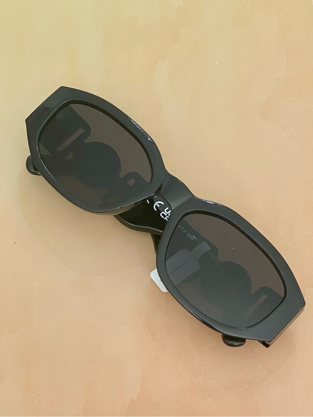 Anthropologie Glossy Black Geometric Oval Frame Chunky Sunglasses- Gold Accents